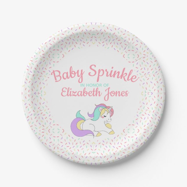 Pastel Unicorn Baby Sprinkle Paper Plate (Front)