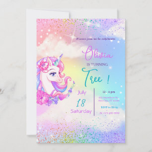 Pastel Unicorn Birthday Invitation Birthday Party