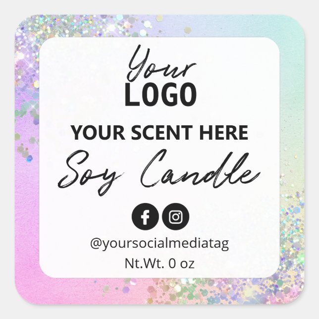 Pastel Unicorn Colours Glitter Soy Candle Labels (Front)