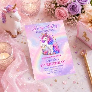 Pastel Unicorn Cute Magical Girl Birthday Invite