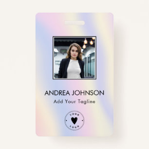 Pastel Unicorn Holograph Photo Logo Bar Code Name ID Badge