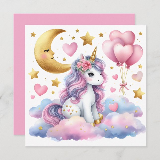 Pastel Unicorn  Invitation (Front/Back)
