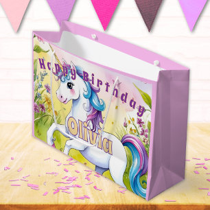 Pastel Unicorn Magical Custom Birthday Large Gift Bag