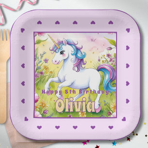 Pastel Unicorn Magical Custom Birthday Paper Plate