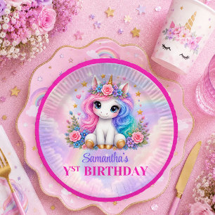 Pastel Unicorn Magical Day Girl Birthday Paper Pla Plate
