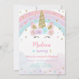 Pastel Unicorn Rainbow Birthday Invitation