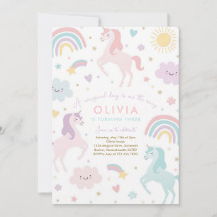 Pastel Unicorn Rainbow Birthday Invitation