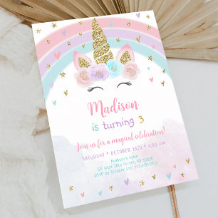 Pastel Unicorn Rainbow Birthday Invitation