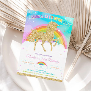 Pastel Unicorn & Rainbow Birthday Invitation