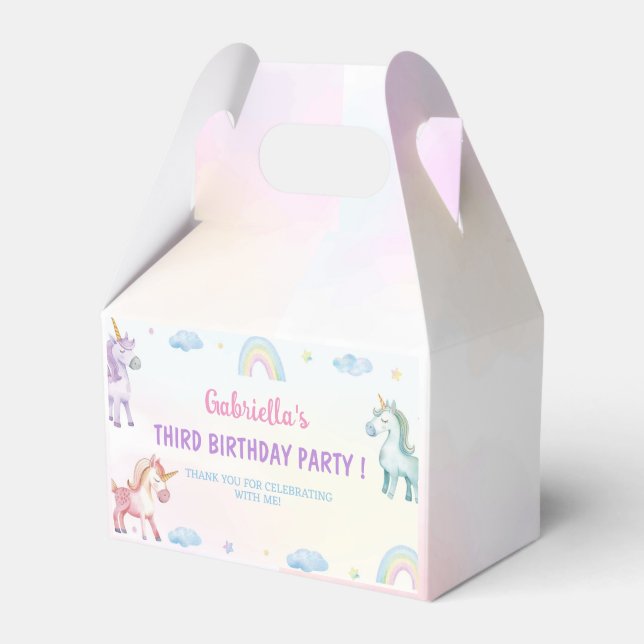Pastel Unicorn Rainbow Birthday Party Favour Box (Front Side)
