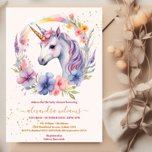 Pastel Unicorn Rainbow Girl Baby Shower Invitation