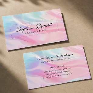 Pastel Unicorn Rainbow Holographic Makeup Artist  Business Card