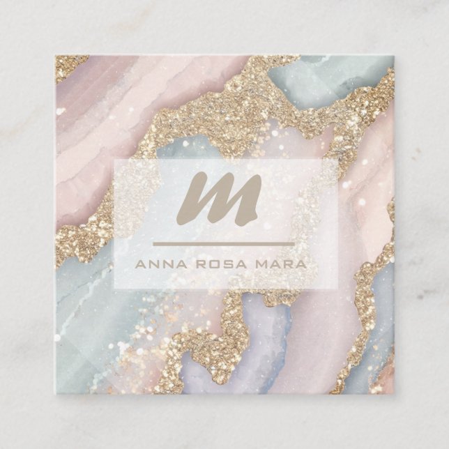 *~* PASTEL Unicorn Rainbow QR  Luxe Initial AP66 Square Business Card (Front)