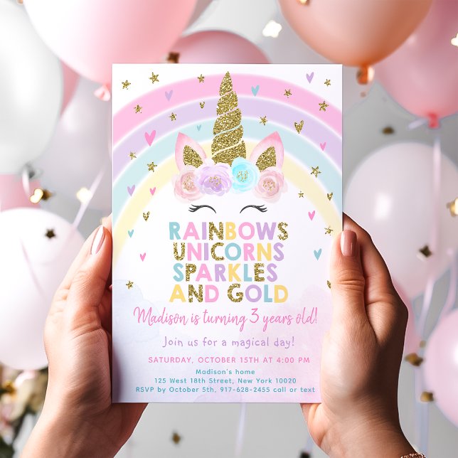 Pastel Unicorn Rainbow Sparkles Birthday Invitation (Creator Uploaded)