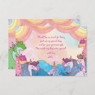 Pastel Unicorn rainbows Kids Birthday Thank You Card