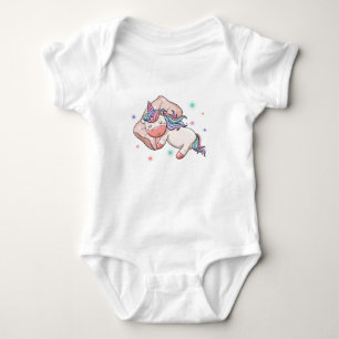 Pastel Unicorn sleeping  Baby Bodysuit
