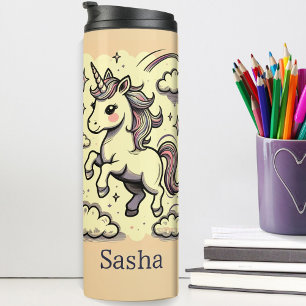 Pastel Unicorn Sparkle Rainbow Custom Name  Thermal Tumbler
