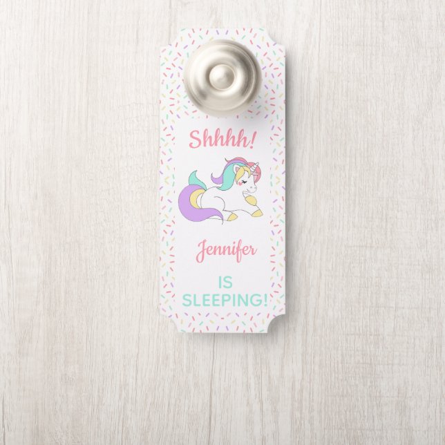 Pastel Unicorn Sprinkle Shhh! Baby Is Sleeping Door Hanger (On Knob)