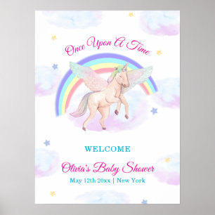 Pastel Unicorn Star Rainbow Baby Shower Welcome Poster