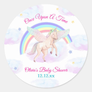 Pastel Unicorn Star Rainbow Fairytale Baby Shower Classic Round Sticker