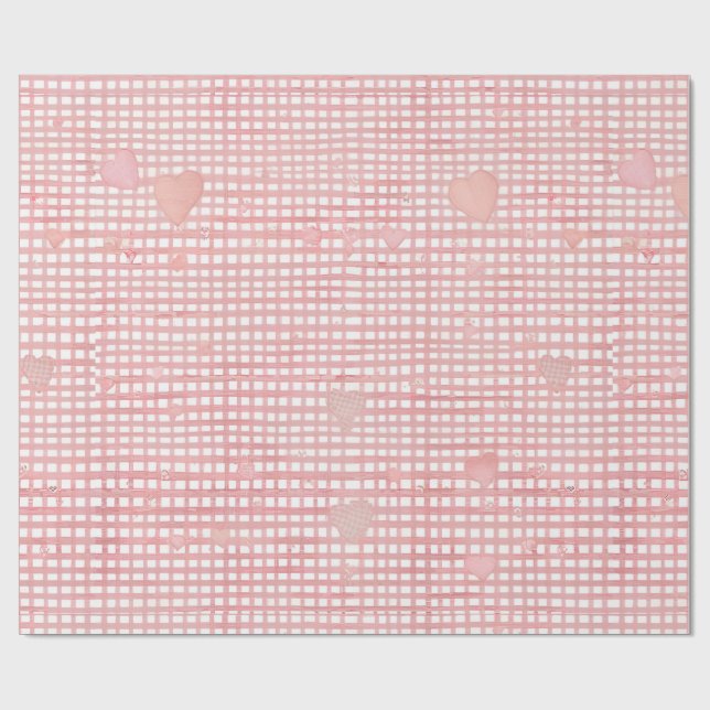 Pastel Valentine Gingham Wrapping Paper (Flat)