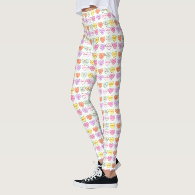 Pastel Valentine's Day Candy Conversation Hearts Leggings (Left)