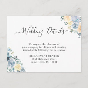 Pastel Vanilla Blue Floral Wedding Details Card