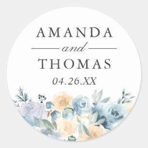 Pastel Vanilla Blue Floral Wedding Envelope Seal