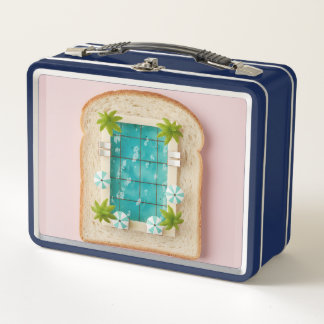 Pastel Vaporwave Pool Toast Metal Lunch Box