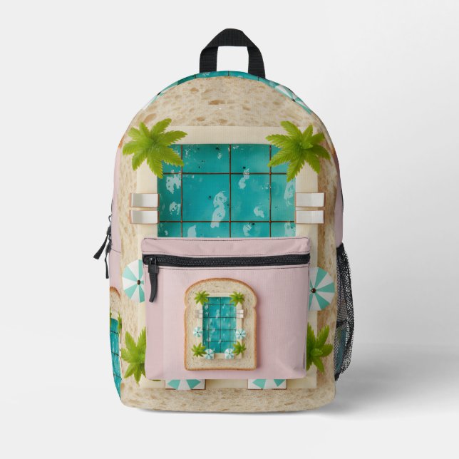 Pastel Vaporwave Pool Toast Printed Backpack (Front)