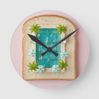 Pastel Vaporwave Pool Toast Round Clock