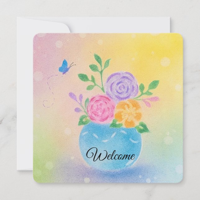 Pastel Vase Flowers Butterfly Art Invitation (Front)