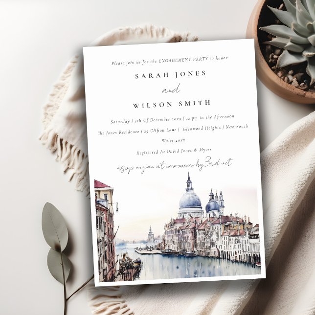 Pastel Venice Italy Canals Watercolor Engagement Invitation (Creator Uploaded)