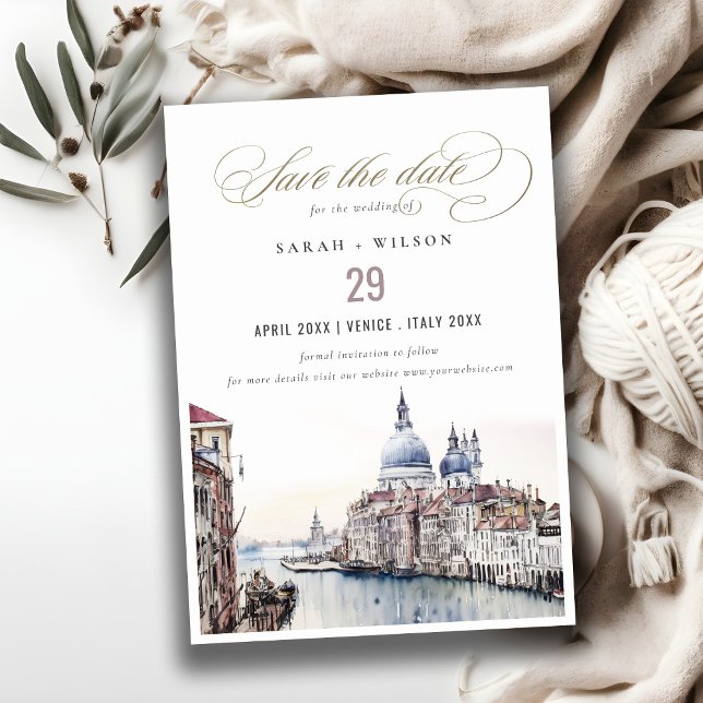 Pastel Venice Italy Canals Watercolor Wedding Save The Date (Creator Uploaded)