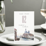 Pastel Venice Italy Canals Watercolor Wedding Table Number<br><div class="desc">If you need any further customisation please feel free to email me on yellowfebstudio@gmail.com. or message via Zazzle.</div>