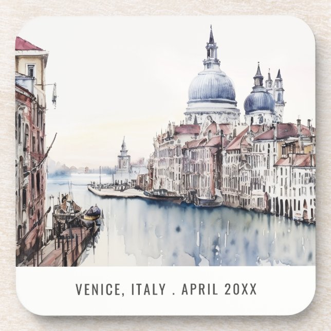 Pastel Venice Italy Watercolor Italian Travel Coaster (Front)