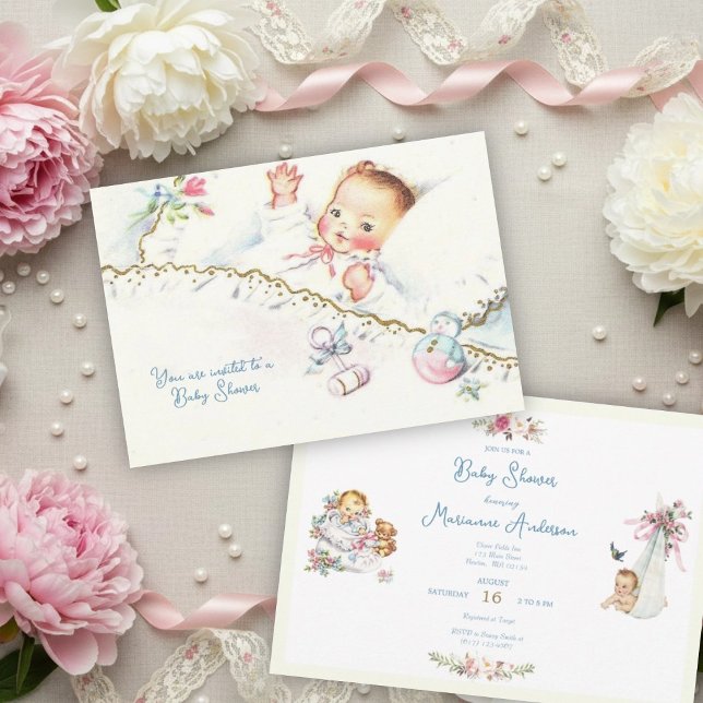 Pastel Vintage Baby Girl Baby Shower Invitation (Creator Uploaded)