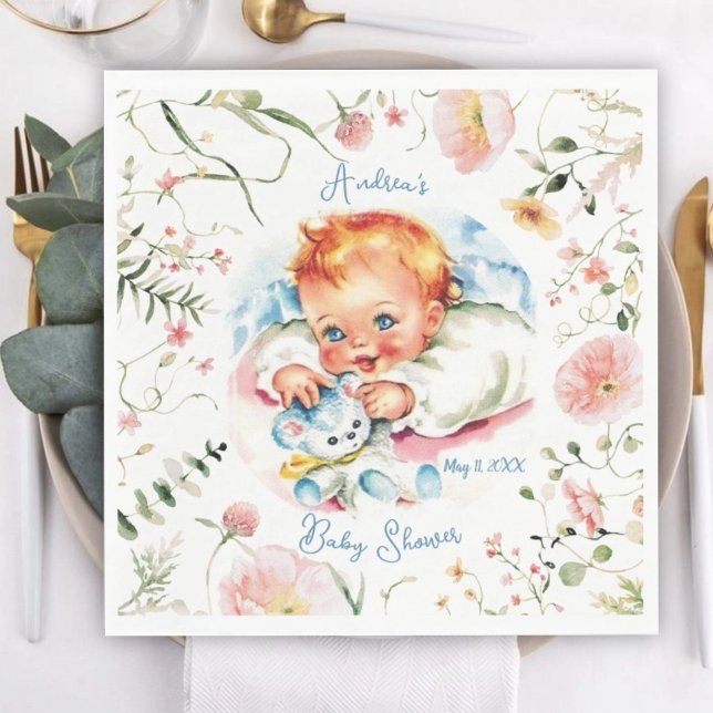 Pastel Vintage Baby Girl Baby Shower  Napkin (Creator Uploaded)