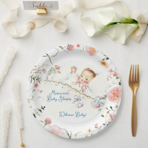 Pastel Vintage Baby Girl Baby Shower Paper Plate