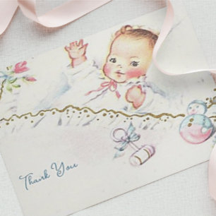 Pastel Vintage Baby Girl Baby Shower Thank You Card