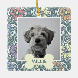 Pastel Vintage Floral Custom Dog Photo Ceramic Ornament
