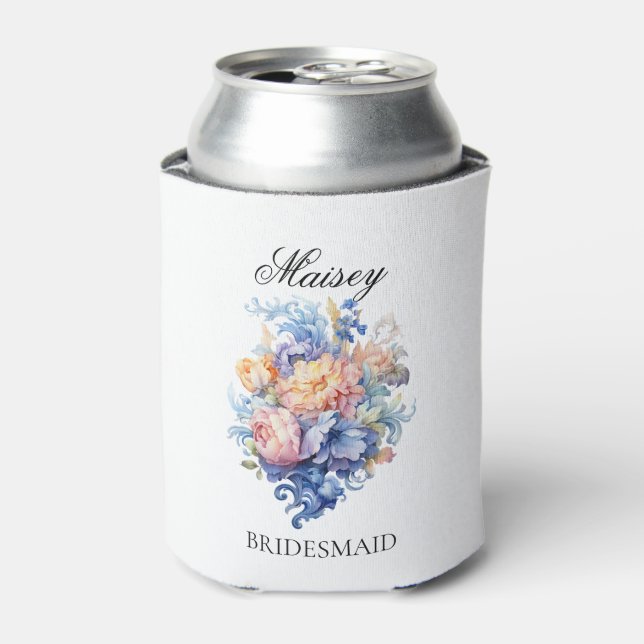 Pastel Vintage Flowers Bridesmaid Proposal Gift Can Cooler (Can Front)