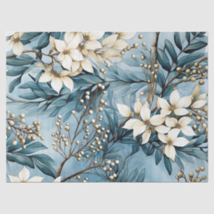 Pastel Vintage Inspired Winter Blue Floral Tissue Paper