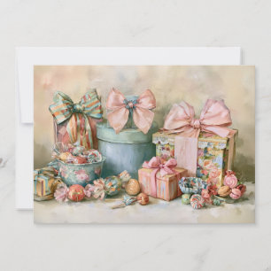 Pastel Vintage Presents Candies Christmas  Holiday Card