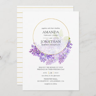 Pastel Violet and Gold Geometric Herbarium Wedding Invitation