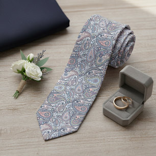 Pastel Violet Blue Pink Paisley Floral Pattern Tie