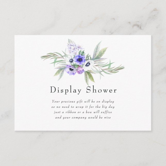 Pastel Violet Floral Bridal Shower Display Shower Enclosure Card (Front)