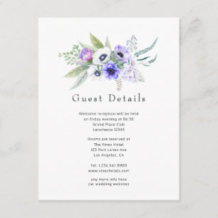 Pastel Violet Floral Wedding Guest Details Enclosure Card
