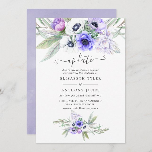 Pastel Violet Floral Wedding Update Invitation (Front/Back)