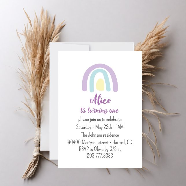 Pastel violet, lilac rainbow Birthday party  Announcement (Creator Uploaded)